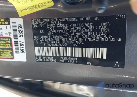 2011 Toyota Sienna Le V6 z USA, uszkodzony, nr VIN 5TDKK3DC4BS168751